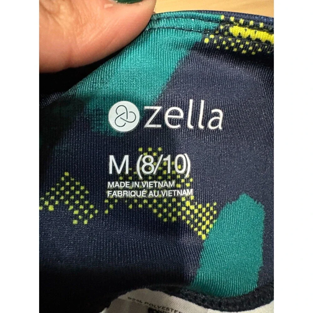 Lot of 2 Zella Girls Leggings Size M (8/10) Blue & Green Abstract Pattern Yoga P